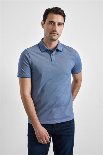 Saks Mavi Regular Düz Baskısız Pike Düğmeli Polo Yaka Nefes Alabilen Tişört