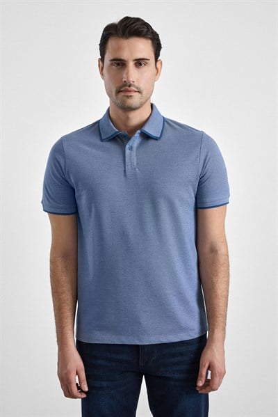 Saks Mavi Regular Düz Baskısız Pike Düğmeli Polo Yaka Nefes Alabilen Tişört