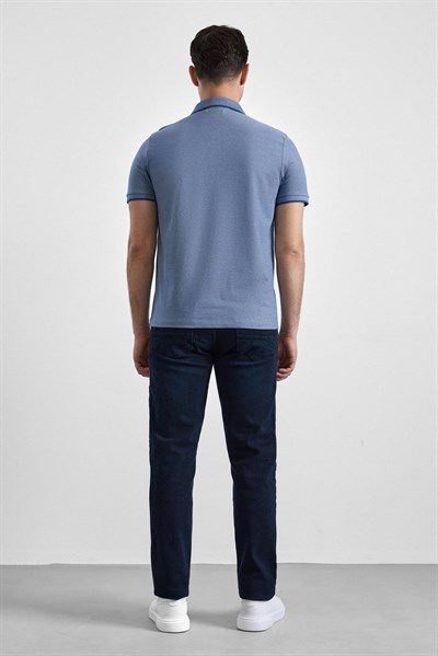 Saks Mavi Regular Düz Baskısız Pike Düğmeli Polo Yaka Nefes Alabilen Tişört