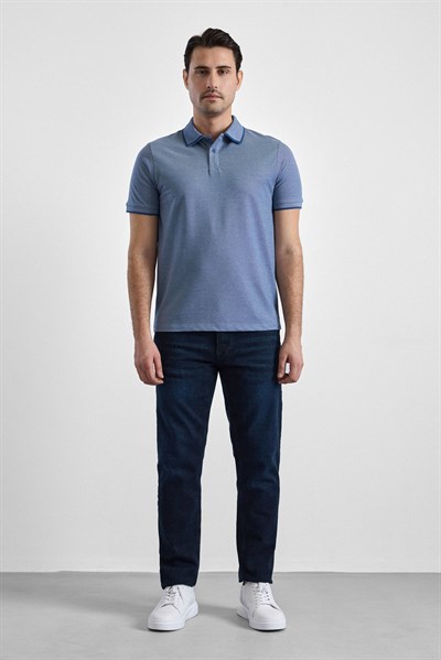 Saks Mavi Regular Düz Baskısız Pike Düğmeli Polo Yaka Nefes Alabilen Tişört