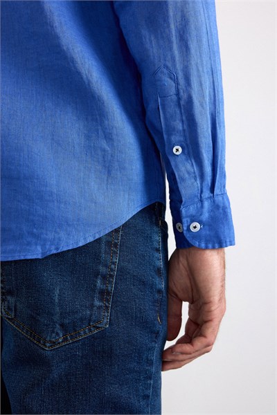 Saks Mavi Regular Klasik Yaka Düz Cepsiz Uzun Kollu Standart Casual Gömlek