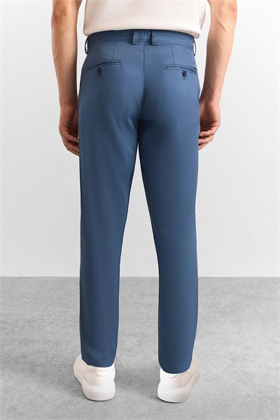 Saks Mavi Slim Düz Casual Pantolon