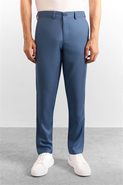Saks Mavi Slim Düz Casual Pantolon