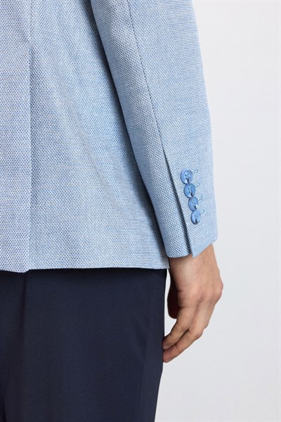 Saks Mavi Slim Mono Yaka Torba Cep 6 Drop Klasik Ceket