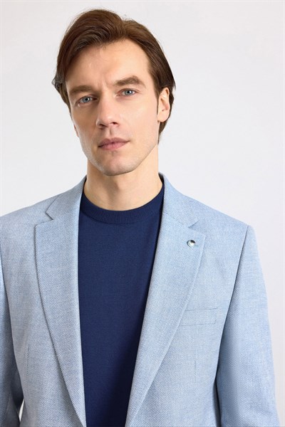 Saks Mavi Slim Mono Yaka Torba Cep 6 Drop Klasik Ceket