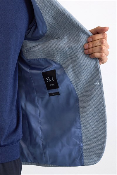 Saks Mavi Slim Mono Yaka Torba Cep 6 Drop Klasik Ceket