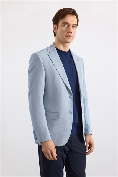 Saks Mavi Slim Mono Yaka Torba Cep 6 Drop Klasik Ceket