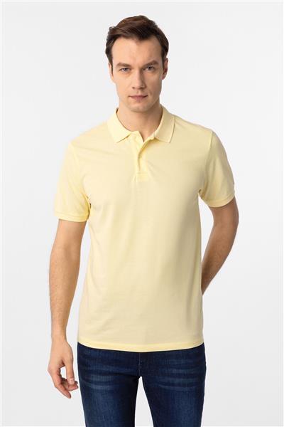 Sarı Regular Armürlü Polo Yaka Tişört