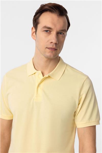 Sarı Regular Armürlü Polo Yaka Tişört