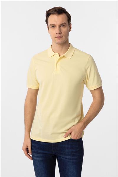 Sarı Regular Armürlü Polo Yaka Tişört