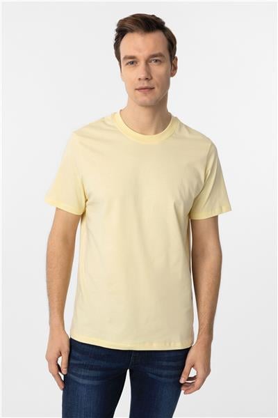 Sarı Regular Düz Bisiklet Yaka Tişört