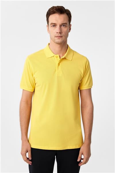 Sarı Slim Fit Armürlü Polo Yaka Tişört