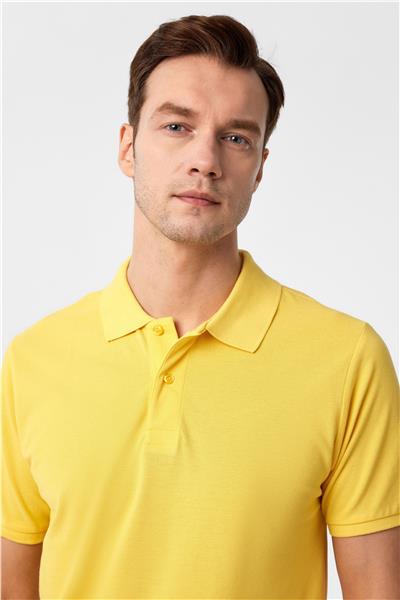 Sarı Slim Fit Armürlü Polo Yaka Tişört