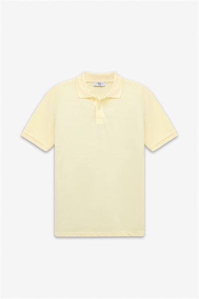 Sarı Slim Düz Düğmeli Polo Yaka Tişört