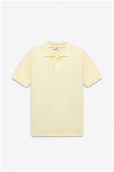 Sarı Slim Düz Düğmeli Polo Yaka Tişört