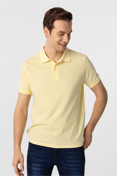 Sarı Slim Fit Düz Polo Yaka Tişört