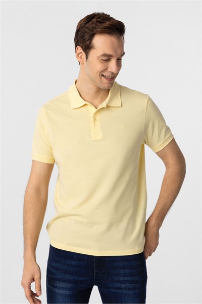 Sarı Slim Fit Düz Polo Yaka Tişört