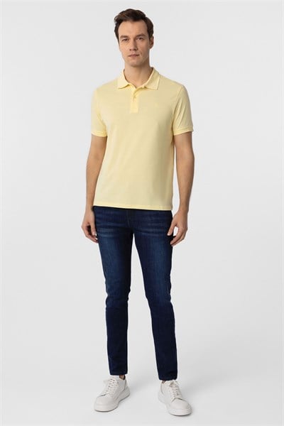 Sarı Slim Fit Düz Polo Yaka Tişört