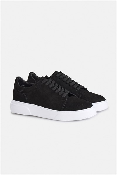 Siyah Gerçek Deri Bağcıklı Sneakers