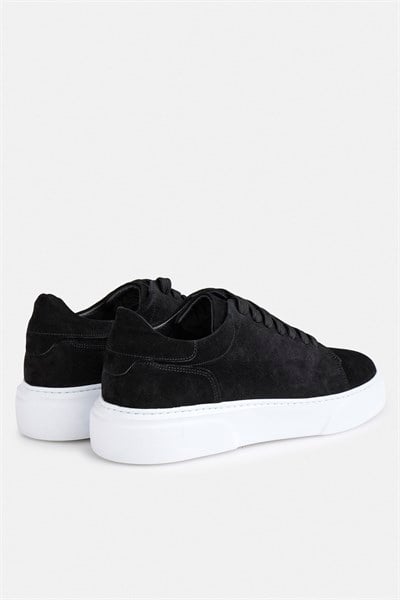Siyah Gerçek Deri Bağcıklı Sneakers