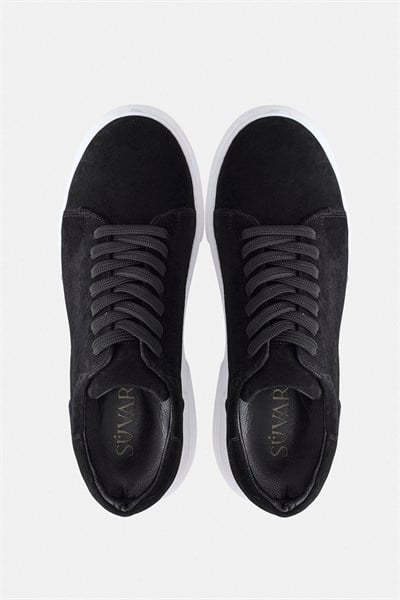 Siyah Gerçek Deri Bağcıklı Sneakers
