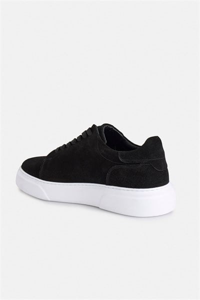 Siyah Gerçek Deri Bağcıklı Sneakers