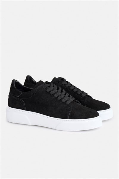 Siyah Gerçek Deri Bağcıklı Sneakers