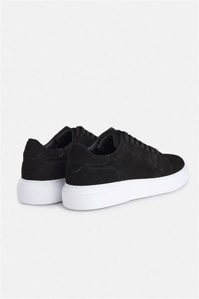 Siyah Gerçek Deri Bağcıklı Sneakers