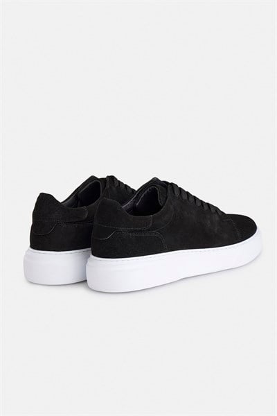 Siyah Gerçek Deri Bağcıklı Sneakers