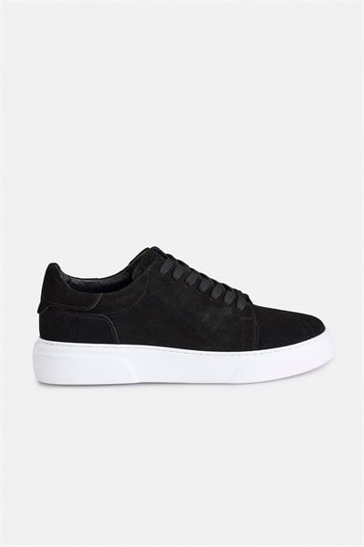 Siyah Gerçek Deri Bağcıklı Sneakers