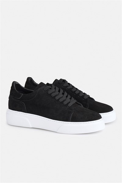 Siyah Gerçek Deri Bağcıklı Sneakers