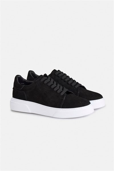 Siyah Gerçek Deri Bağcıklı Sneakers