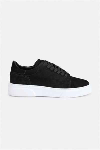 Siyah Gerçek Deri Bağcıklı Sneakers