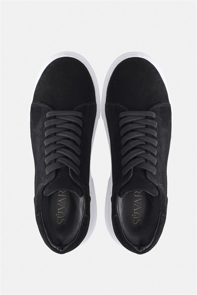 Siyah Gerçek Deri Bağcıklı Sneakers