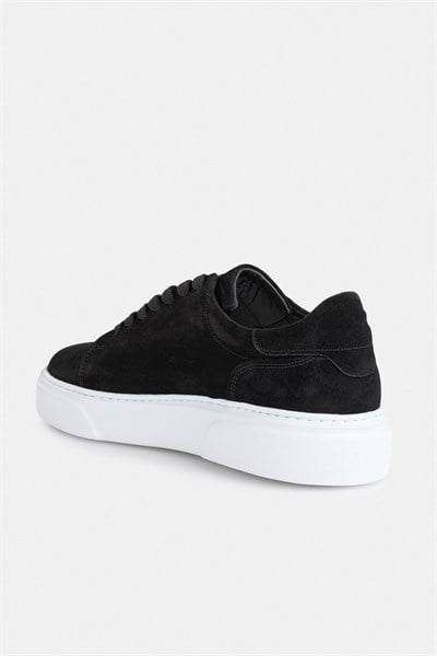 Siyah Gerçek Deri Bağcıklı Sneakers