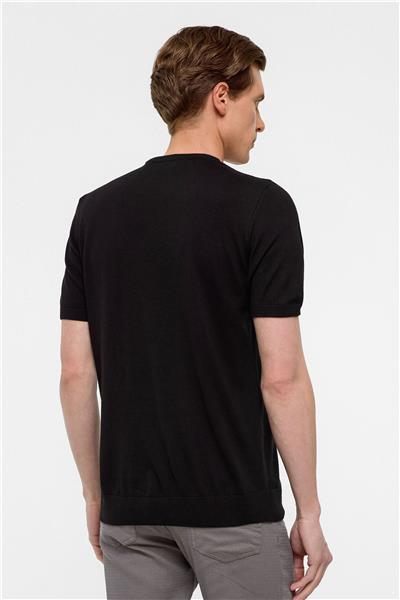 Siyah Regular Armürlü Bisiklet Yaka Triko Tişört 