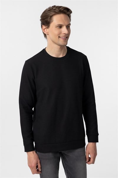 Siyah Regular Armürlü Bisiklet Yaka Triko