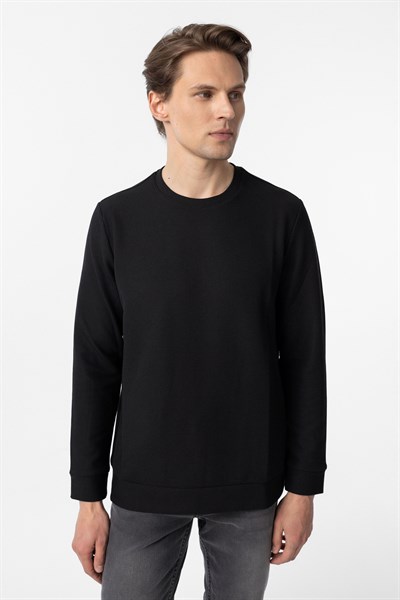 Siyah Regular Armürlü Bisiklet Yaka Triko