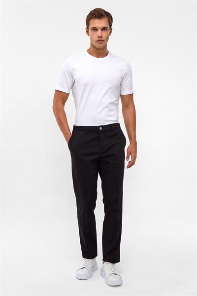 Siyah Regular Armürlü Chino Pantolon