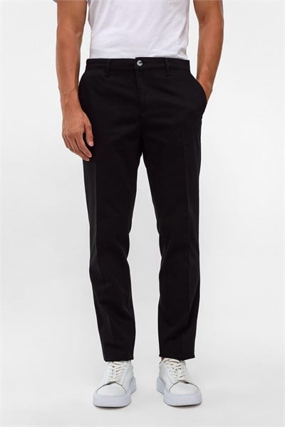Siyah Regular Armürlü Chino Pantolon