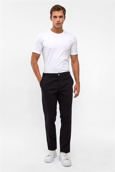 Siyah Regular Armürlü Chino Pantolon