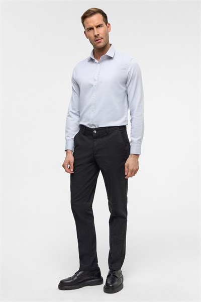 Siyah Regular Armürlü Kanvas Pantolon