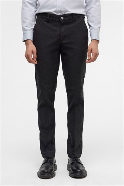 Siyah Regular Armürlü Kanvas Pantolon