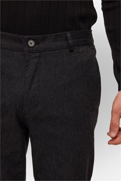 Siyah Regular Armürlü Kanvas Pantolon