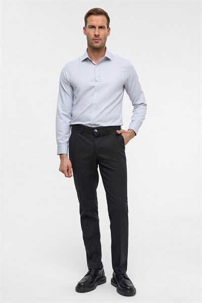 Siyah Regular Armürlü Kanvas Pantolon