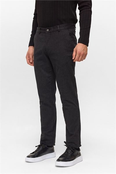 Siyah Regular Armürlü Kanvas Pantolon