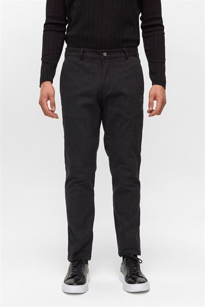 Siyah Regular Armürlü Kanvas Pantolon