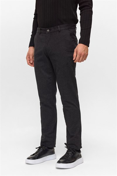 Siyah Regular Armürlü Kanvas Pantolon