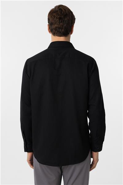 Siyah Regular Fit Armürlü Klasik Yaka Gömlek