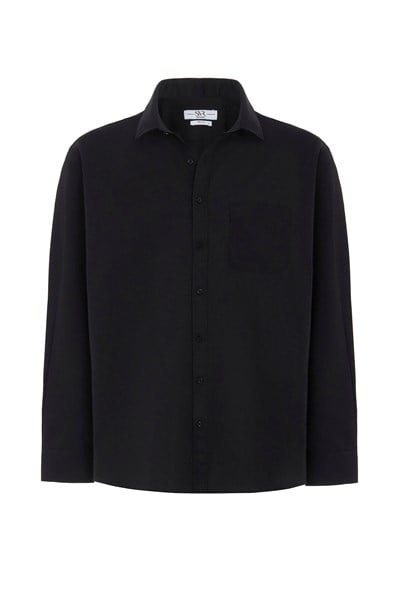 Siyah Regular Armürlü Klasik Yaka Gömlek